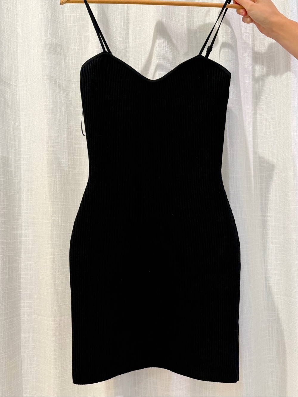 Aritzia Black Ribbed Spaghetti-Strap Mini Dress